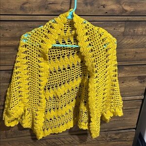 Unknown Brand Yellow Crochet Open-Front Shrug